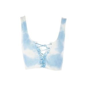 TOPSHOP Tie Dye Blue Cloud Lace Up Crop Top / Bralette Stetchy